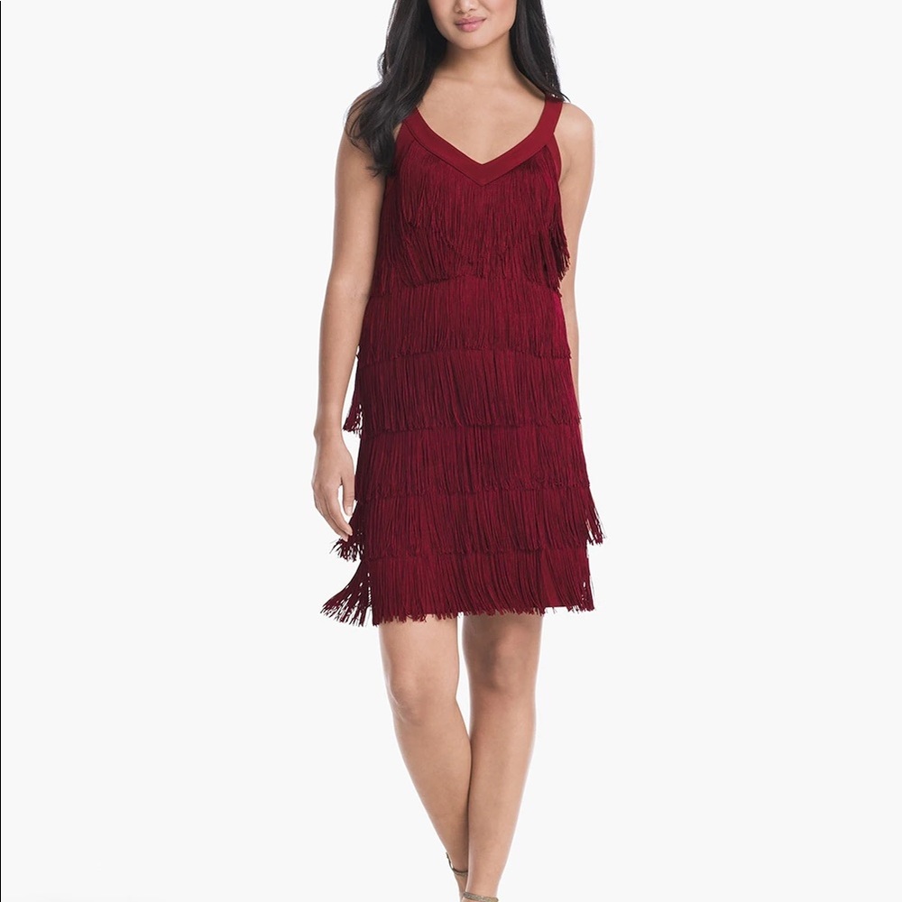 WHITE HOUSE BLACK MARKET maroon fringe dress